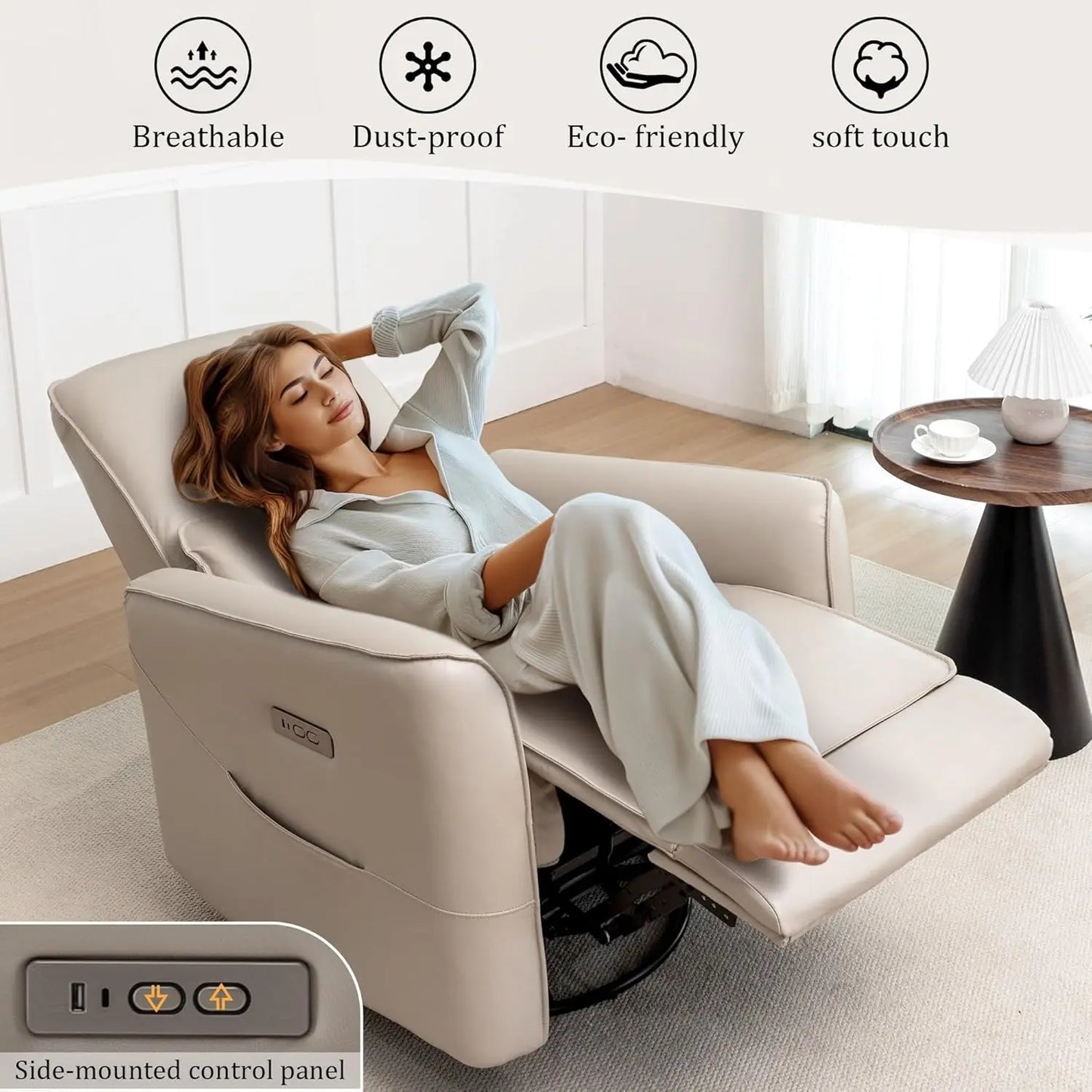 XMSJ Glider Recliner Chair Power Rocker USB Type-C Ports