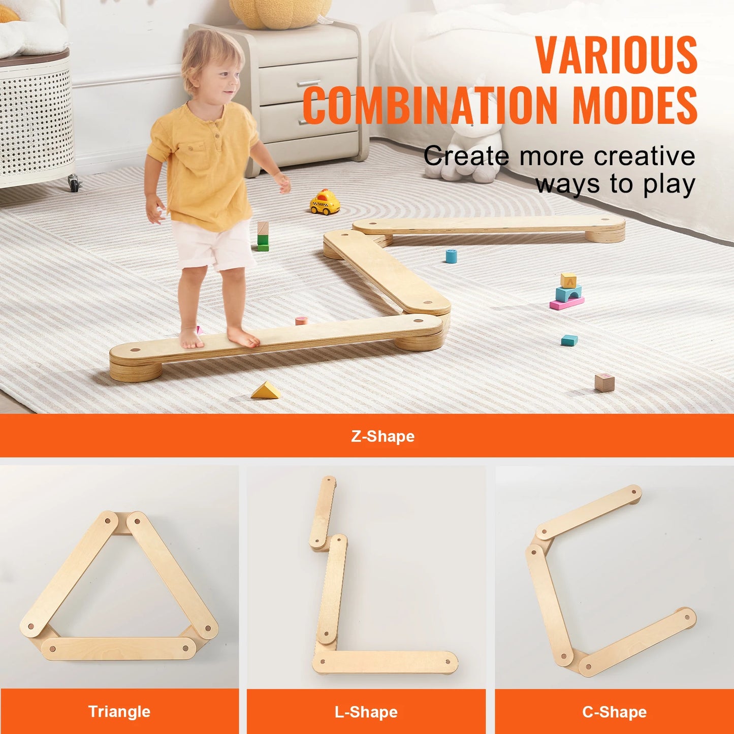 SucceBuy Balance Beam Stepping Stones Indoor Outdoor Wooden Montessori Toy