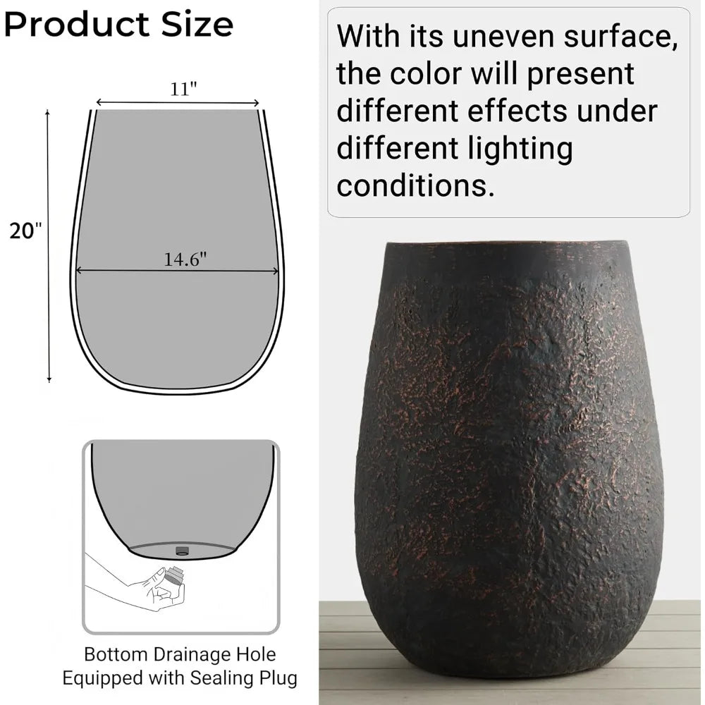 Weathered Concrete Planter With Drainage Hole Modern Round Outdoor Pot