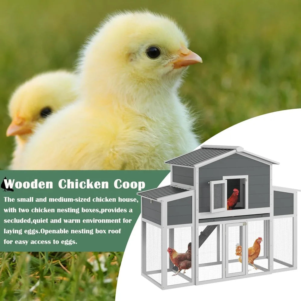 Wooden Chicken Coop for Outdoor Run With Nest Boxes