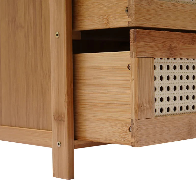 General Bamboo Triple Drawer Nightstand Storage Cabinet For Contemporary Bedroom