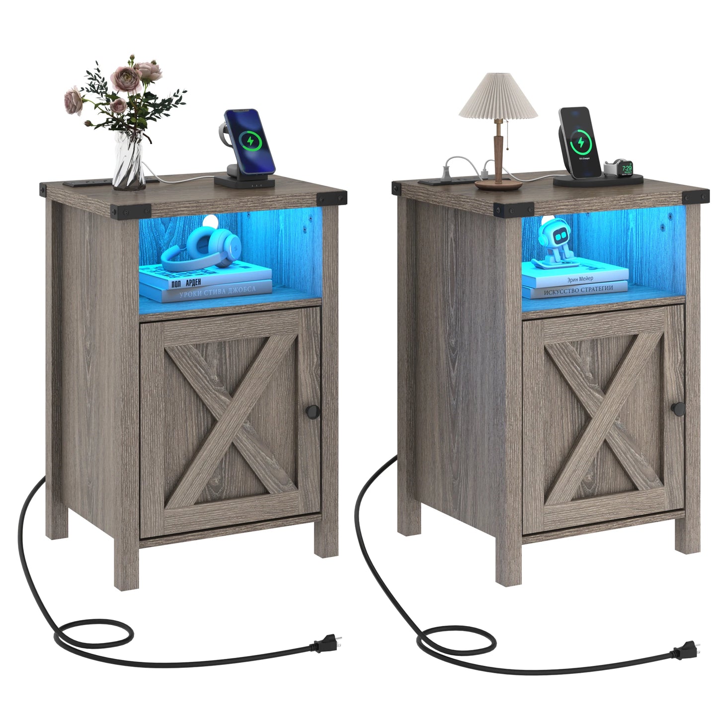 QiaoShiRen Farmhouse End Tables Set Of 2 With Charging Station