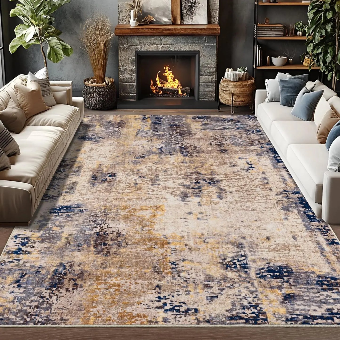 NoahasCN LuxuriantLivingRug ModernAbstract BohemianDesign NonSlip WashableDurable HomeIndoor RoomFilling SoftpilePolyester