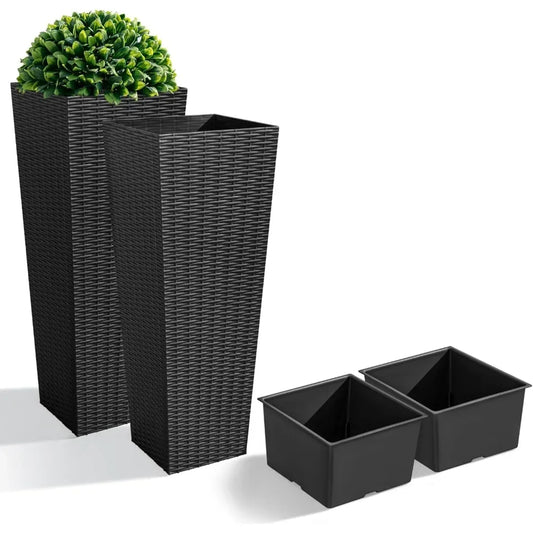 Resin Rattan Tall Outdoor Planters With Drainage Holes
