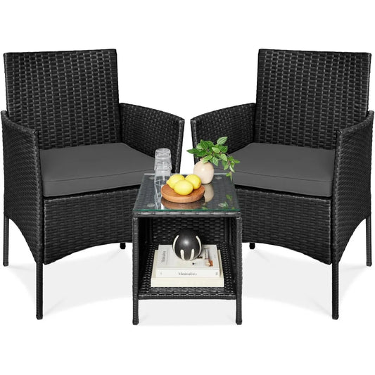 ANGDUO Premium WeatherResistant Outdoor Wicker Conversation Bistro Set With SideTable