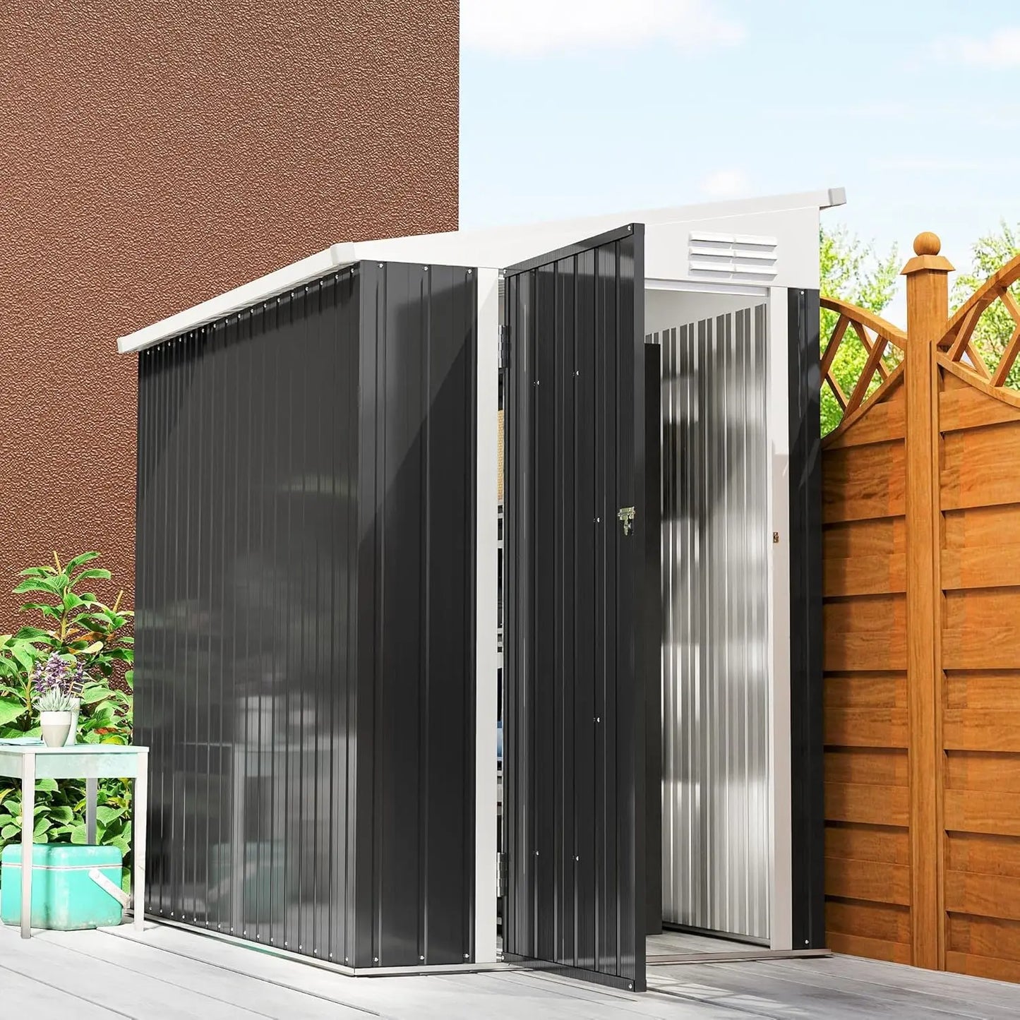 4' x 6' Metal Outdoor Storage Shed Lean-To With Lockable Door And Two Air Vents For Garden Tools