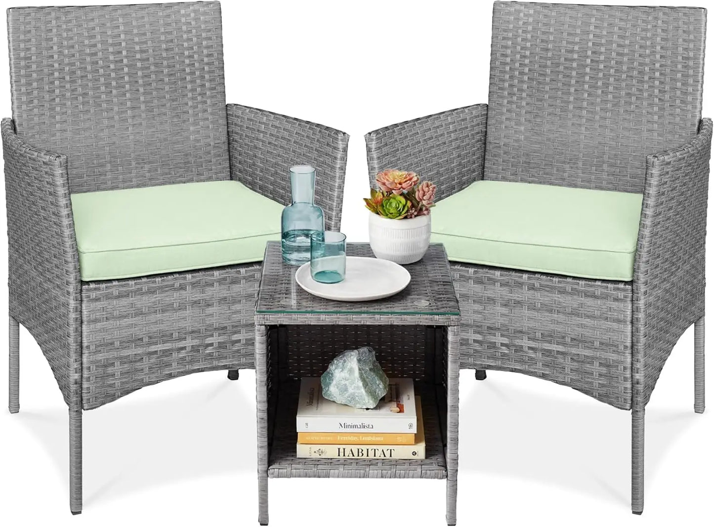 ANGDUO Premium WeatherResistant Outdoor Wicker Conversation Bistro Set With SideTable