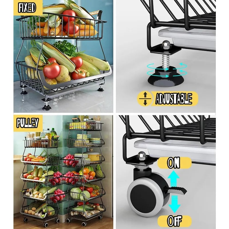 High-concerned Wire Storage Baskets With Wheels Six Tier Cart For Kitchen Fruit And Vegetables