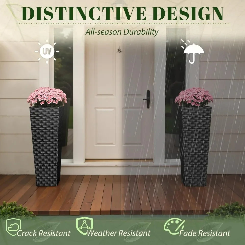 Resin Rattan Tall Outdoor Planters With Drainage Holes