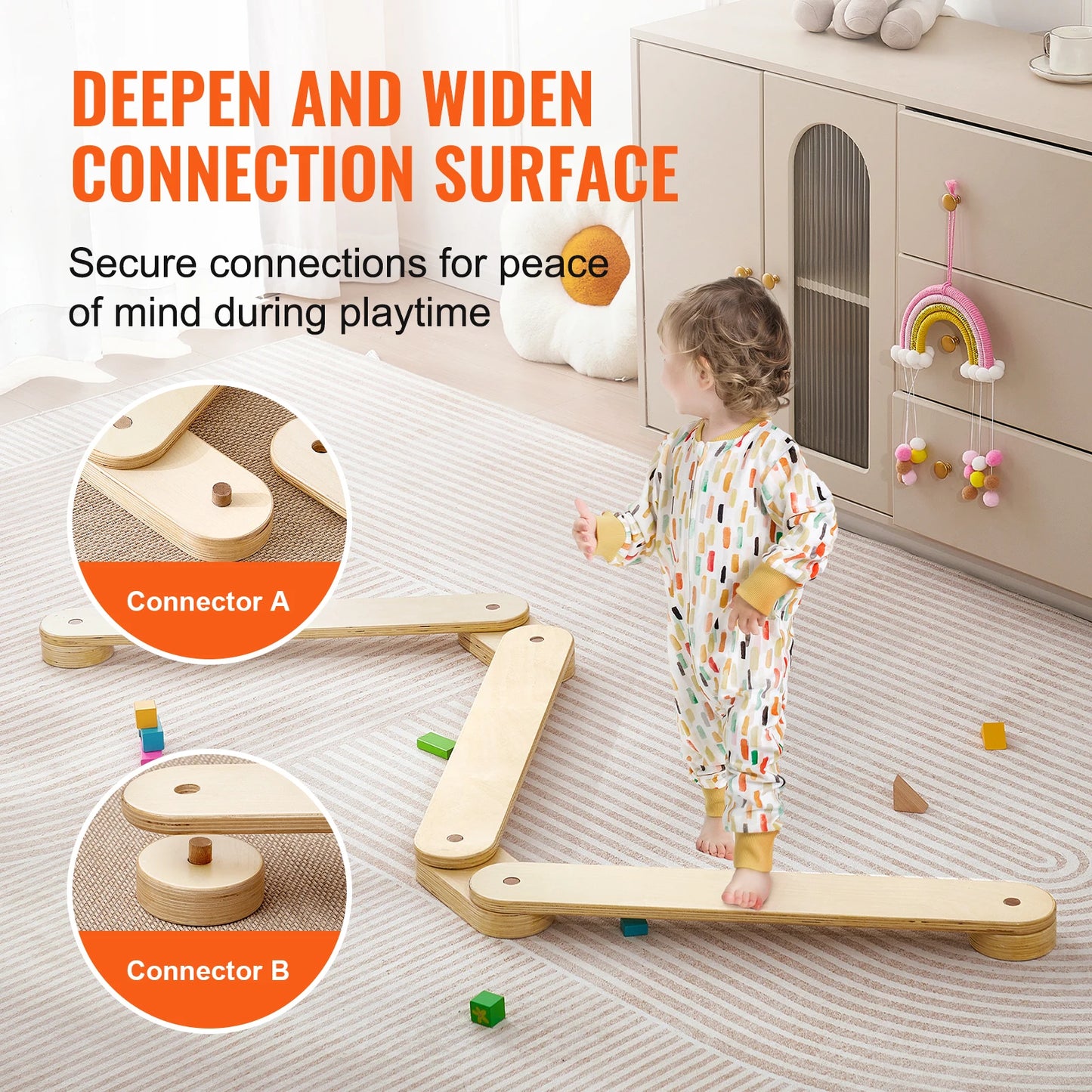 SucceBuy Balance Beam Stepping Stones Indoor Outdoor Wooden Montessori Toy