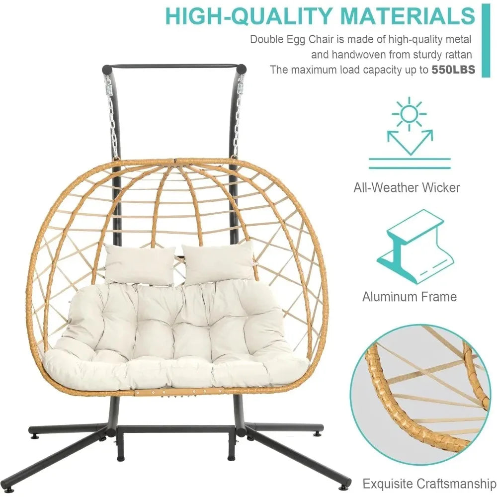 HUANZHUANG Premium Double Egg Swing Chair With Stand Weatherproofing OutdoorLiving