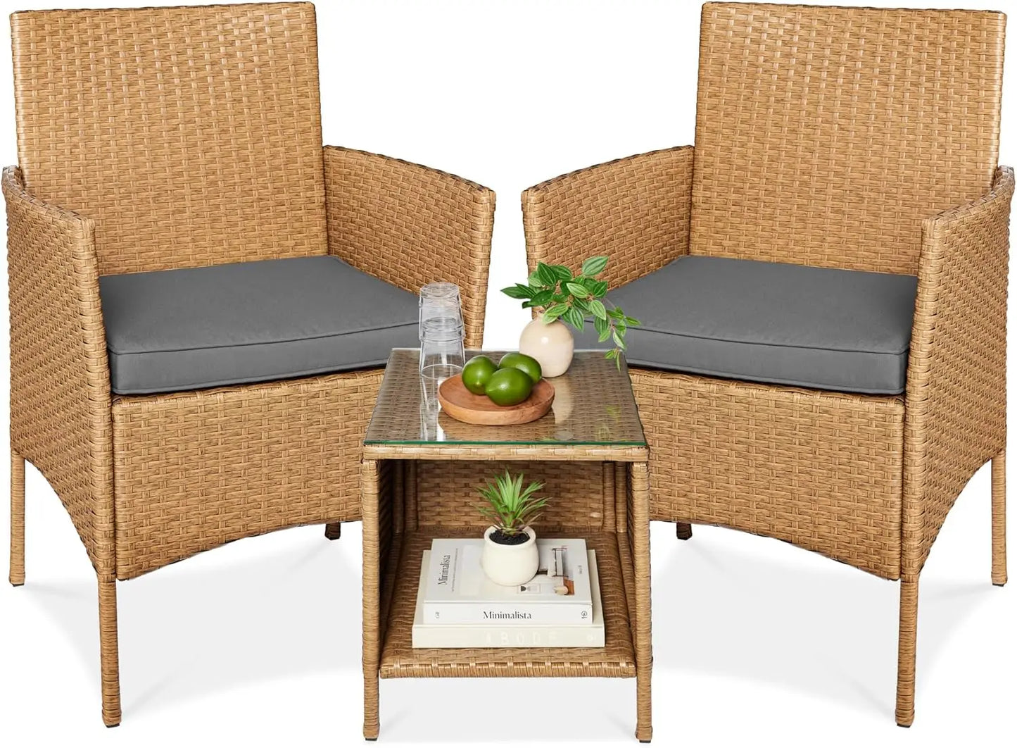 ANGDUO Premium WeatherResistant Outdoor Wicker Conversation Bistro Set With SideTable