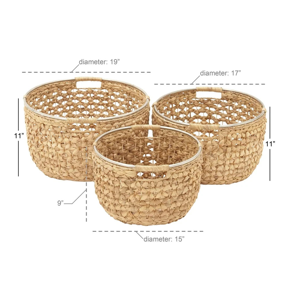Fujian Seagrass Storage Baskets Set of 3 with Metal Handles