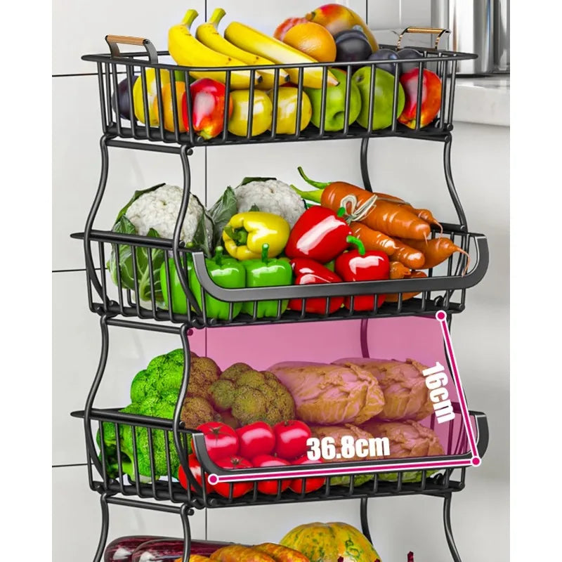 High-concerned Wire Storage Baskets With Wheels Six Tier Cart For Kitchen Fruit And Vegetables