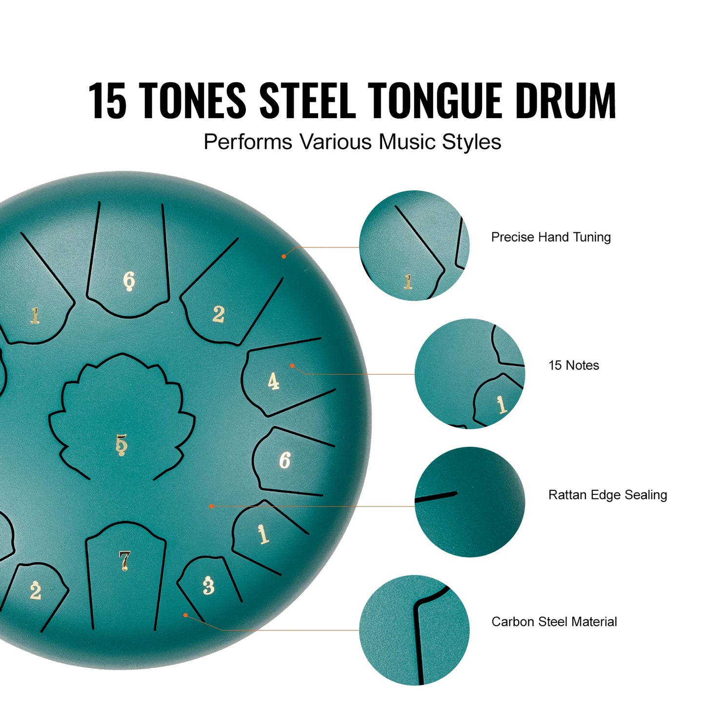 SucceBuy 13 Notes Steel Tongue Drum C Major With Mallets Carry Bag