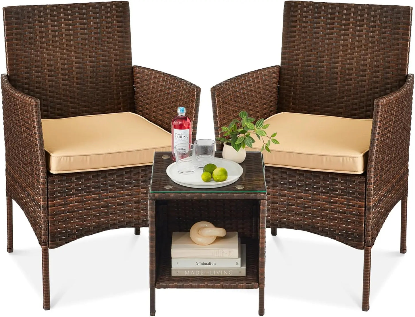 ANGDUO Premium WeatherResistant Outdoor Wicker Conversation Bistro Set With SideTable