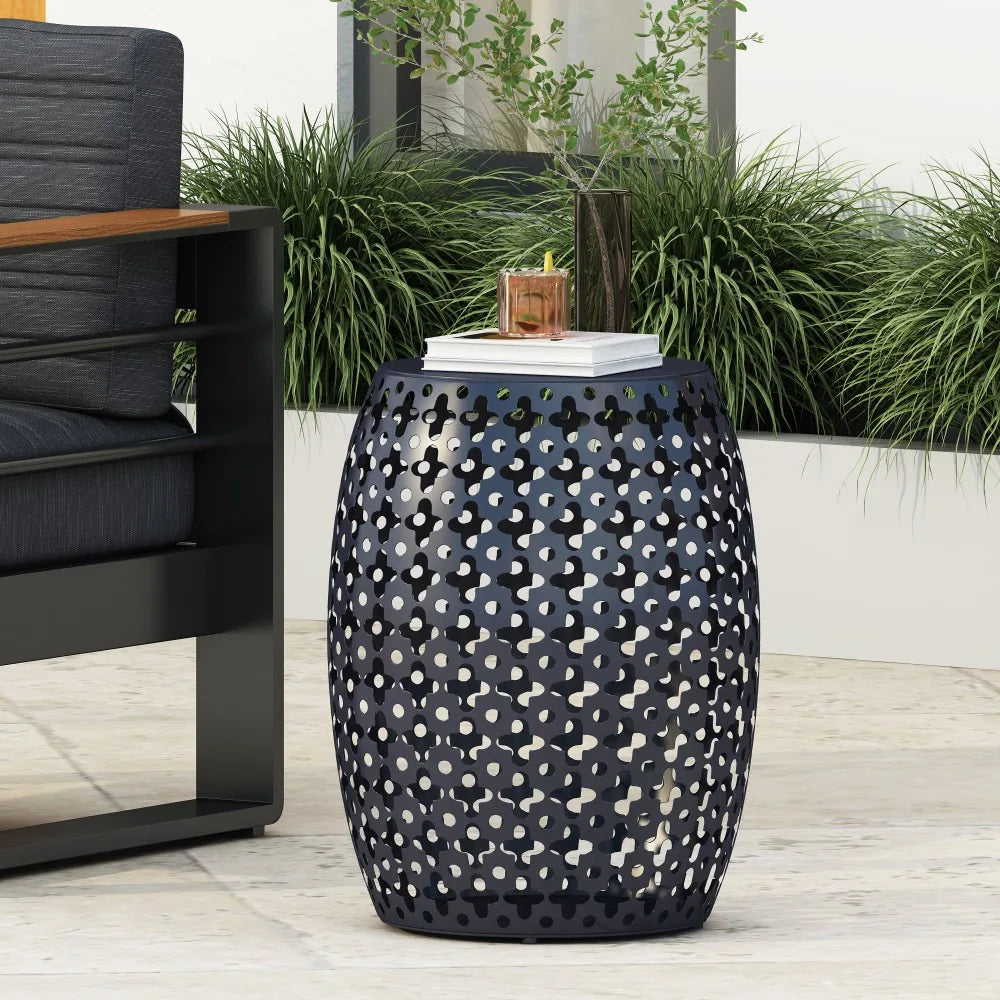 Hign-concerned Metal EndTable Outdoor Furniture With Modern Barrel Architectural Design