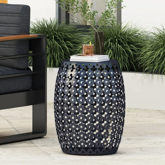 Hign-concerned Metal EndTable Outdoor Furniture With Modern Barrel Architectural Design