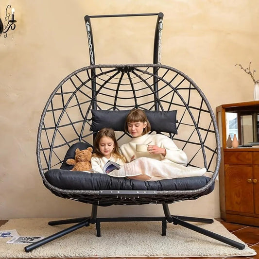 HUANZHUANG Premium Double Egg Swing Chair With Stand Weatherproofing OutdoorLiving