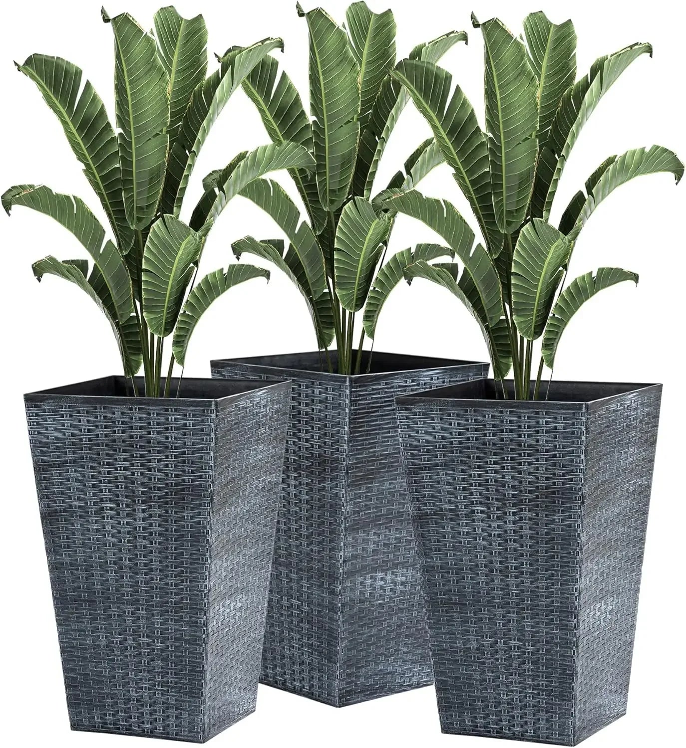 HighConcerned Weatherproof Outdoor Planter Set of Three Tall Durable DrainageHoles