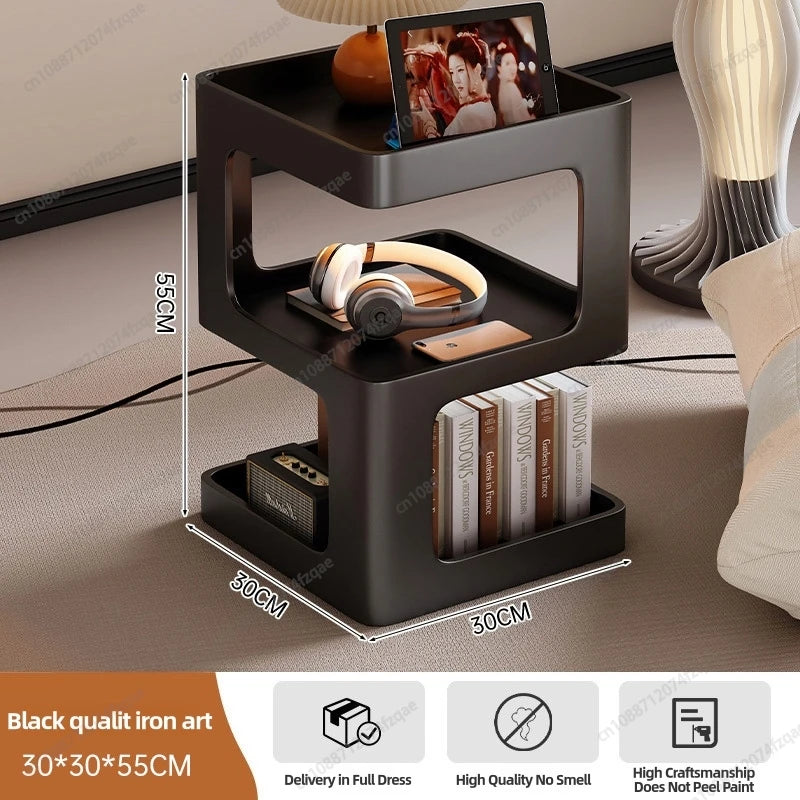 Function Minimalist Iron Bedside Shelf Nightstand For Home Office Storage