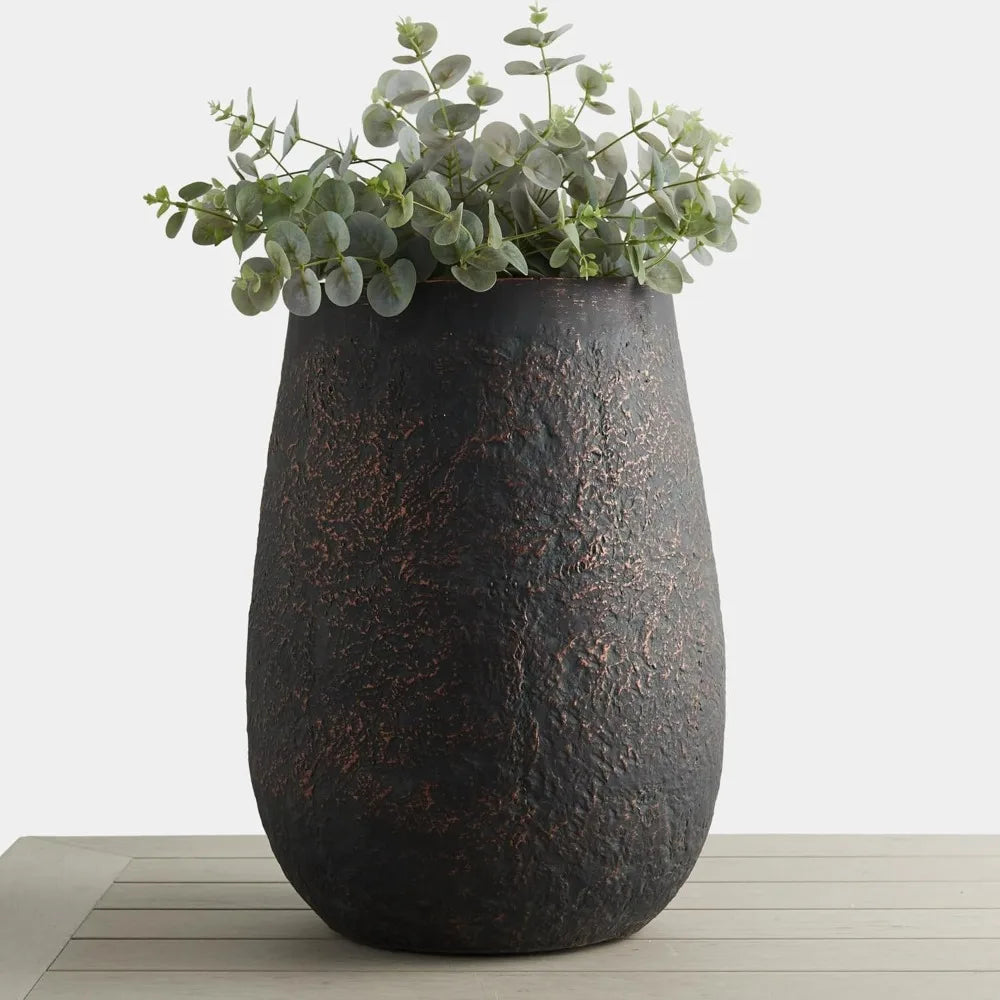 Weathered Concrete Planter With Drainage Hole Modern Round Outdoor Pot