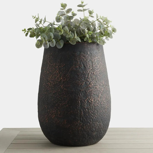 Weathered Concrete Planter With Drainage Hole Modern Round Outdoor Pot