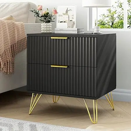 MKDK Fluted Nightstand Set Of 2 With Two Drawers Modern Bedside Table Wood Storage