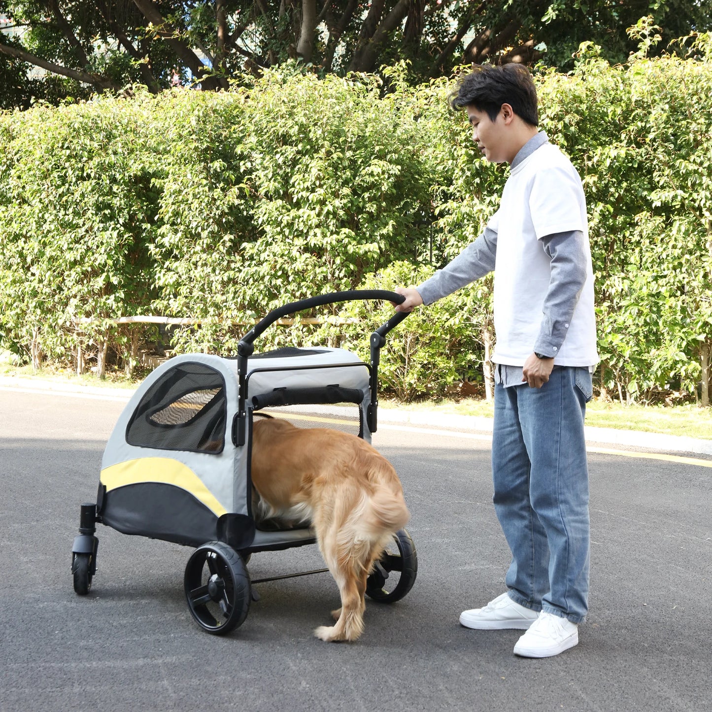 Portable 4 Wheel Dog Stroller Folding Breathable Carrier For Outdoor Travel And Pets