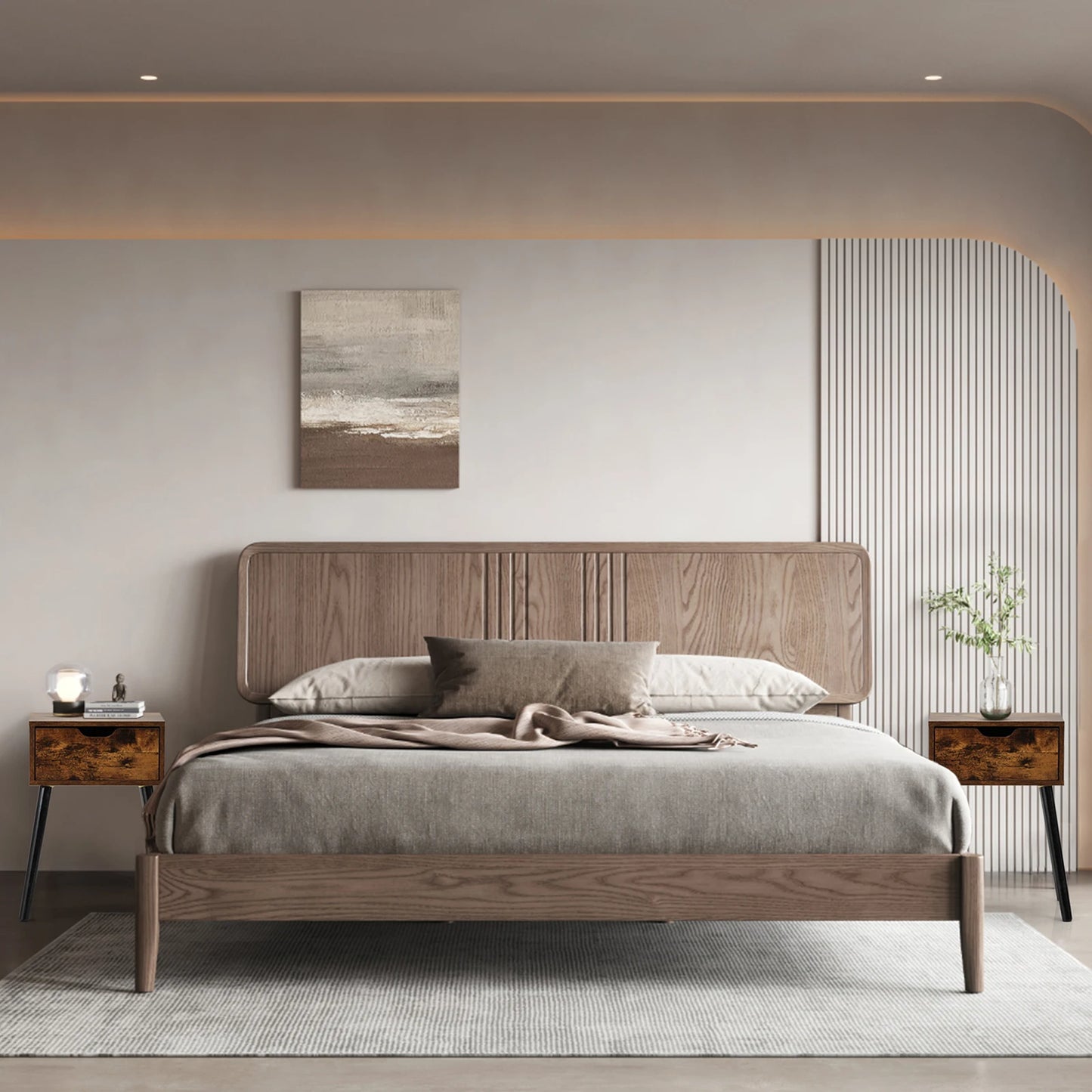 General Two Pack Mid Century Wood Side Tables With Storage Drawer Nightstands For Bedroom Living Room