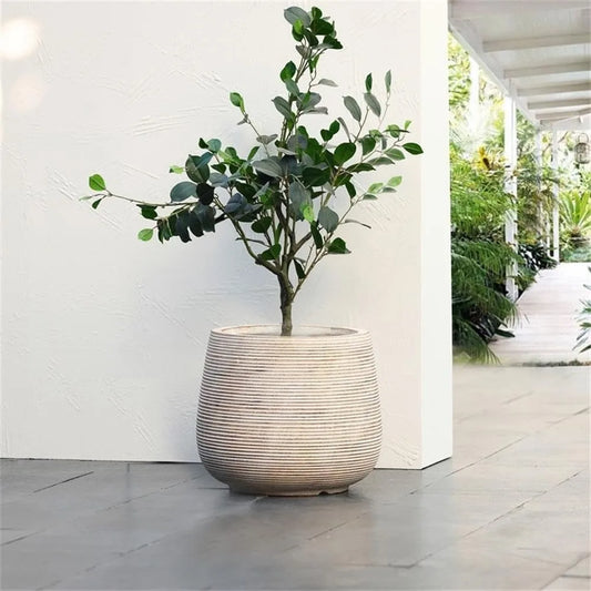 Dia Round Planters With Drainage Holes Distressed Concrete