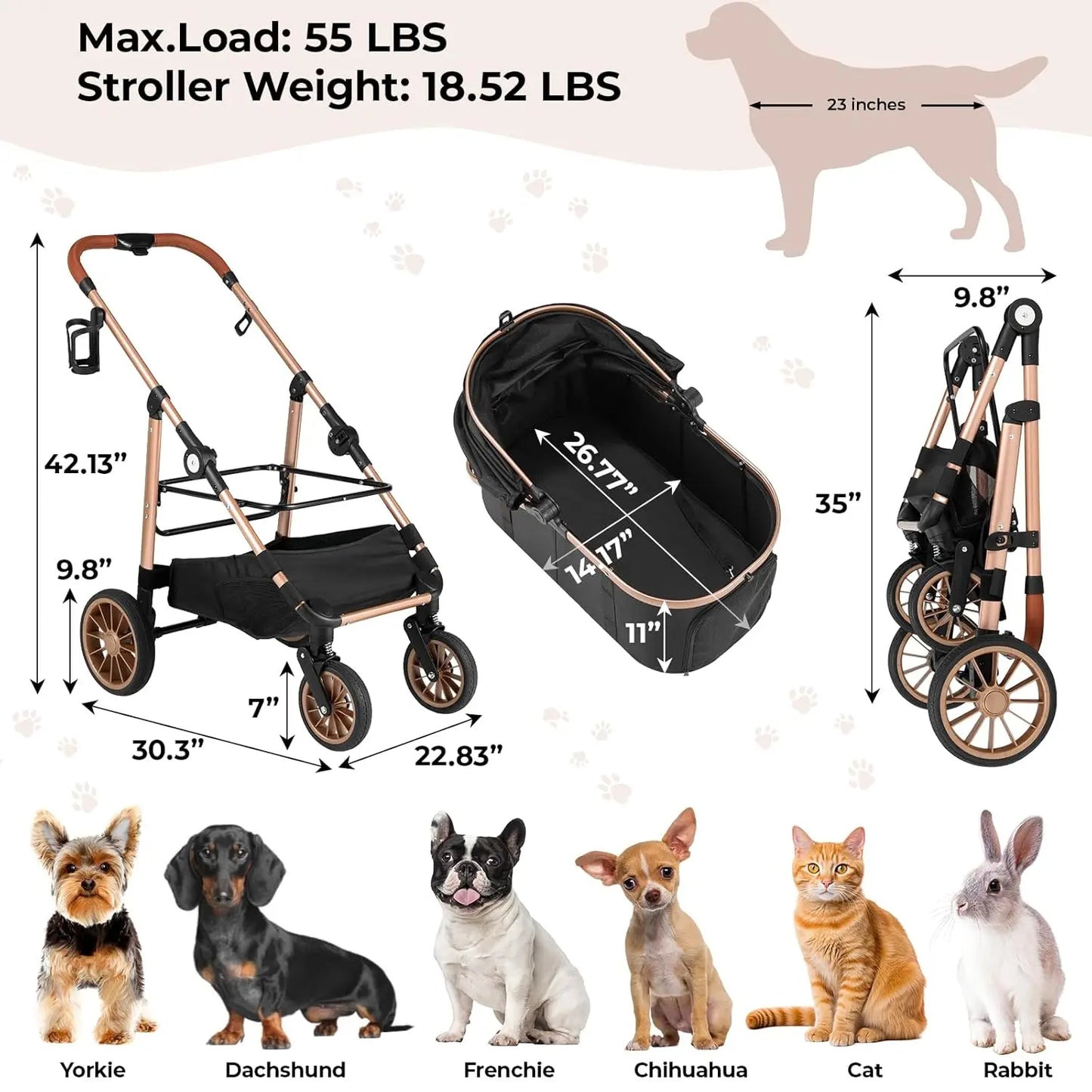 360 Degree High Wheels Foldable Pet Stroller 2in1 Dog Buggy