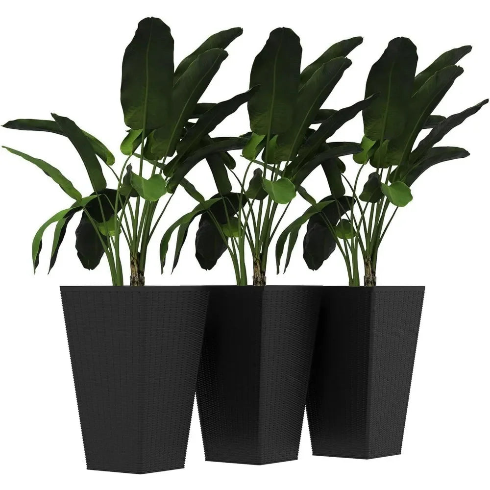 HighConcerned Weatherproof Outdoor Planter Set of Three Tall Durable DrainageHoles