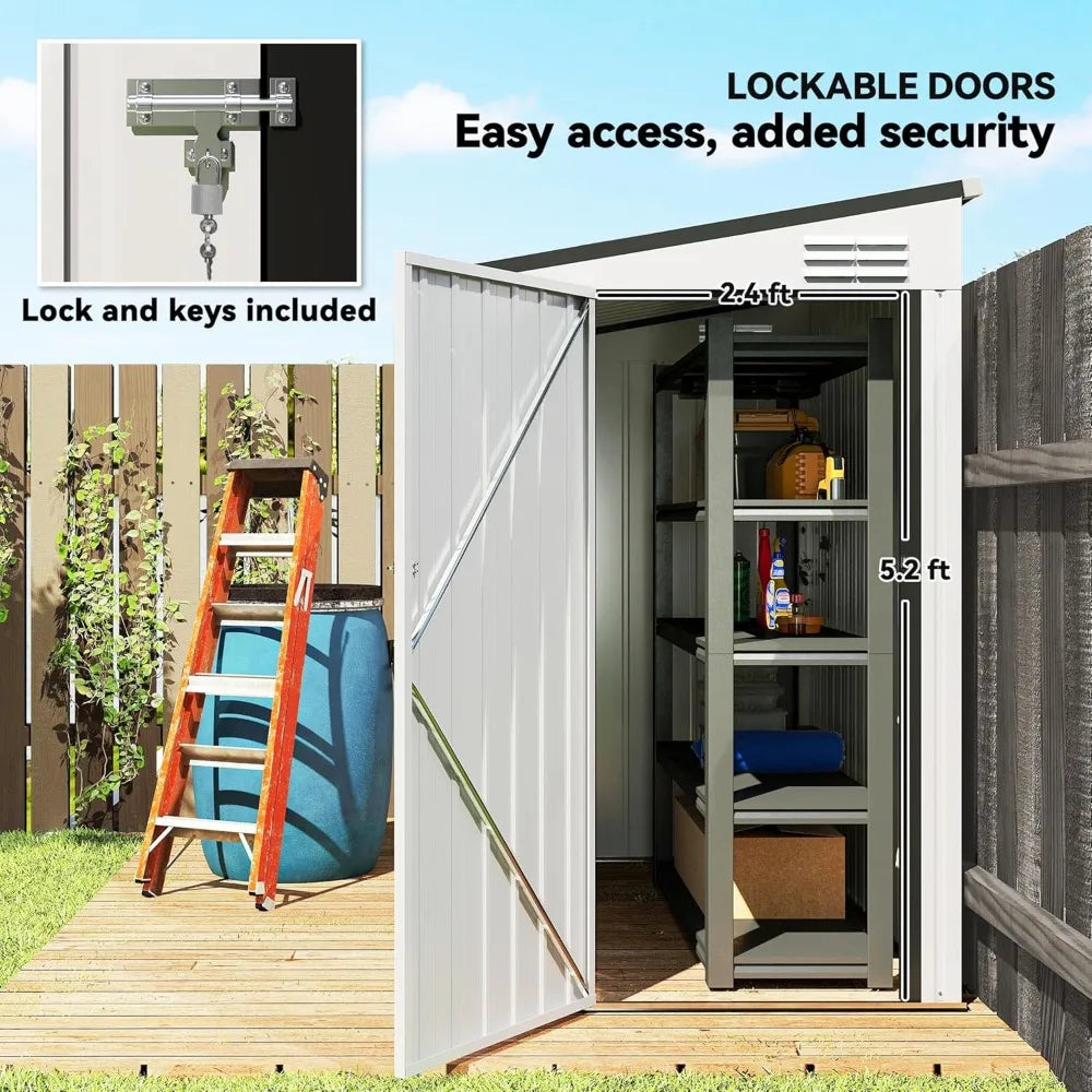 4' x 6' Metal Outdoor Storage Shed Lean-To With Lockable Door And Two Air Vents For Garden Tools