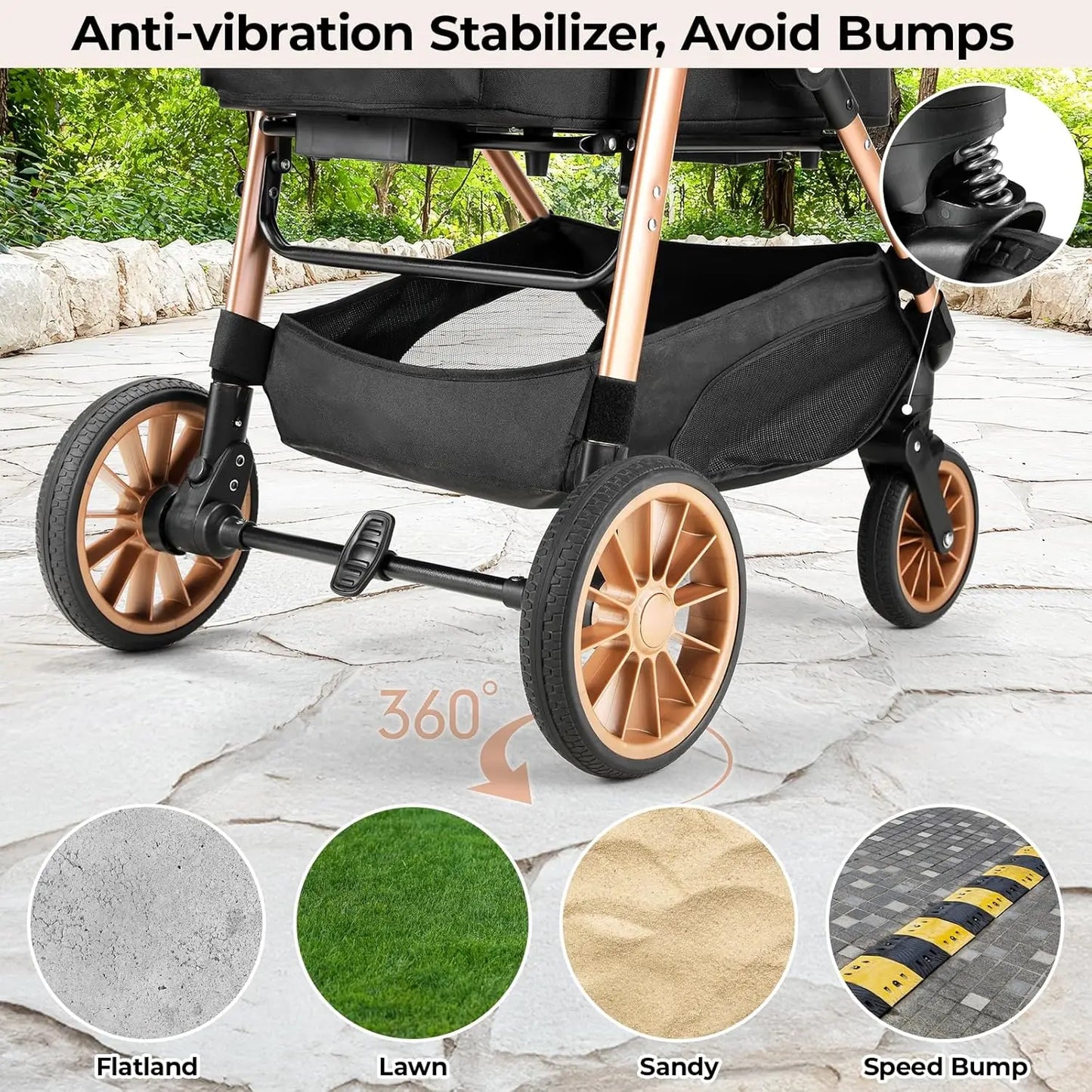 360 Degree High Wheels Foldable Pet Stroller 2in1 Dog Buggy