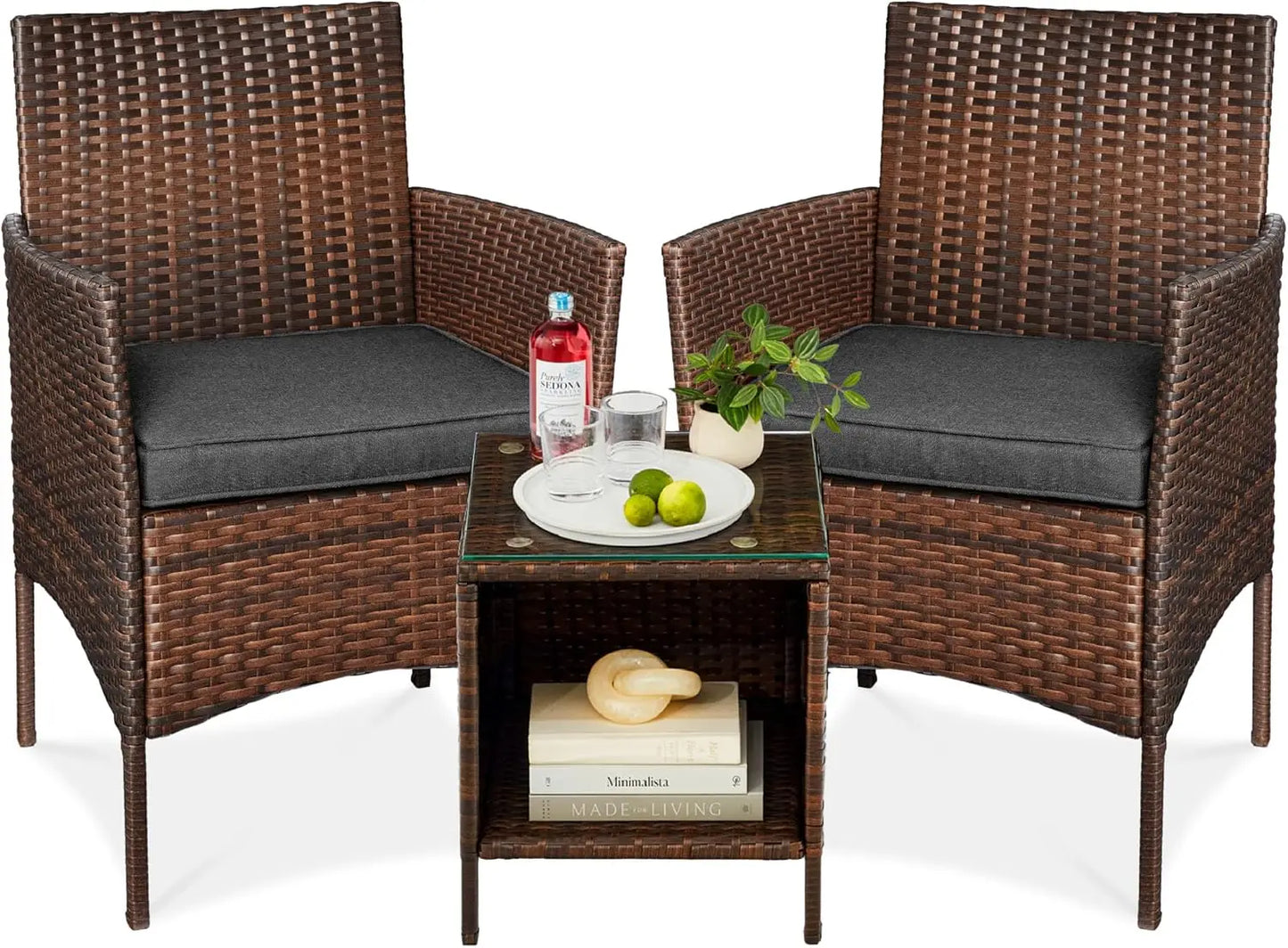 ANGDUO Premium WeatherResistant Outdoor Wicker Conversation Bistro Set With SideTable