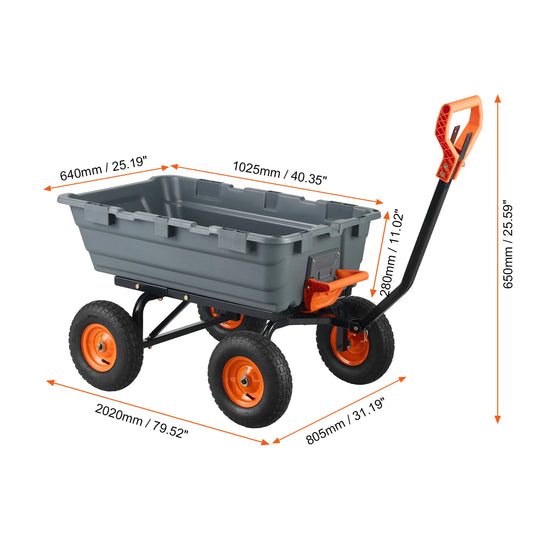 SucceBuy Poly Garden Dump Cart Durable 2 In 1 Handle