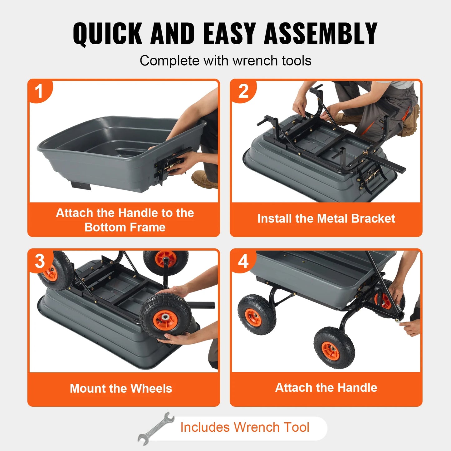 SucceBuy Poly Garden Dump Cart Durable 2 In 1 Handle