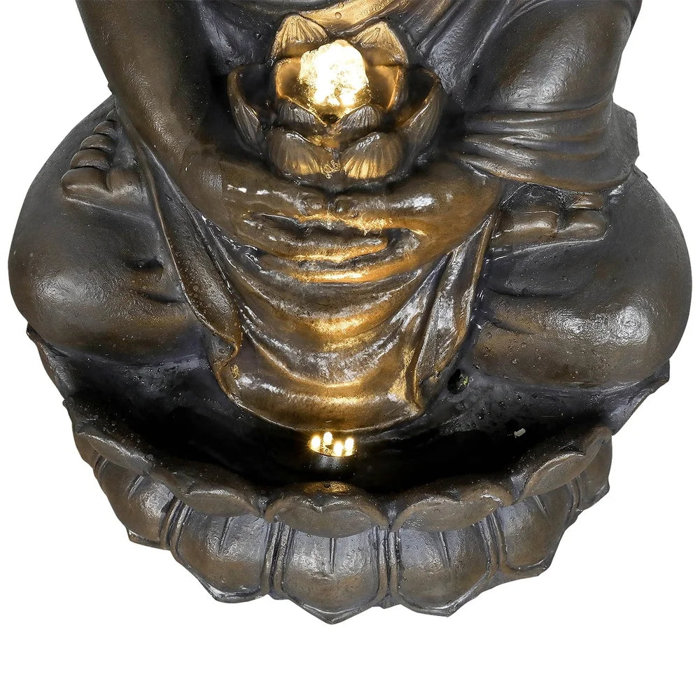 High-concerned Buddha Outdoor Water Fountain With LED Illuminated ZenGarden Lights