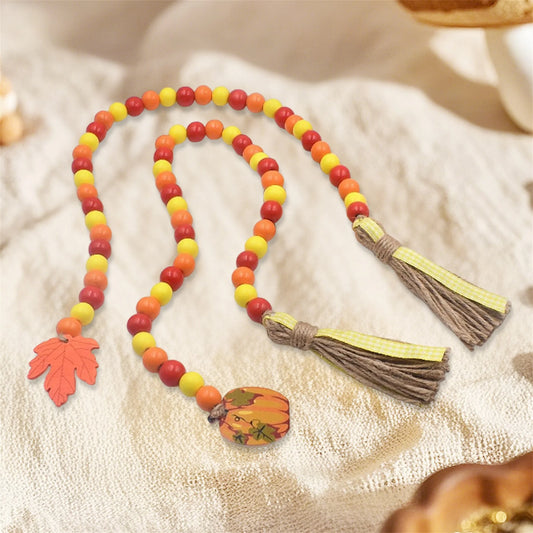 Hign-concerned Rustic Fall Harvest Wooden Bead Garland With Tassel And Acorn Pendant Thanksgiving Decor