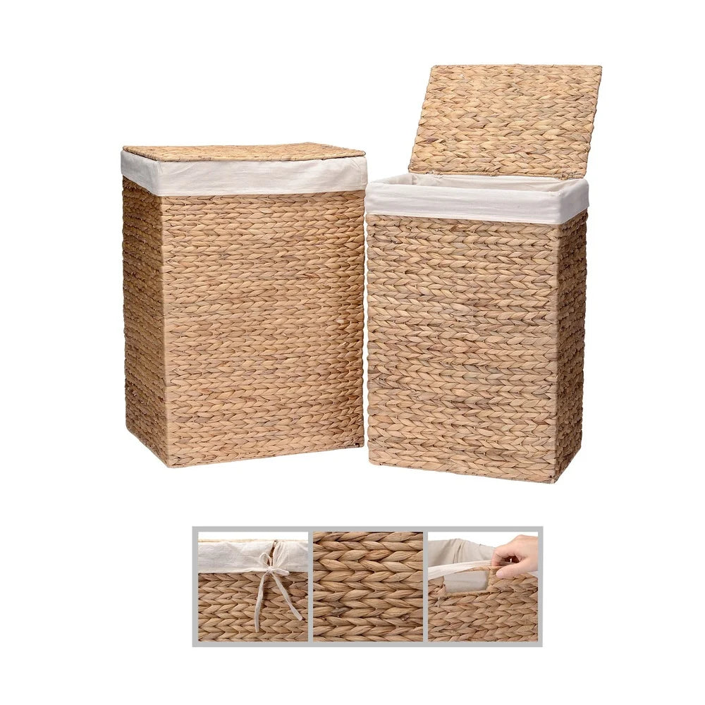 XMSJ Handmade Water Hyacinth Wicker Laundry Hampers Set With Lids