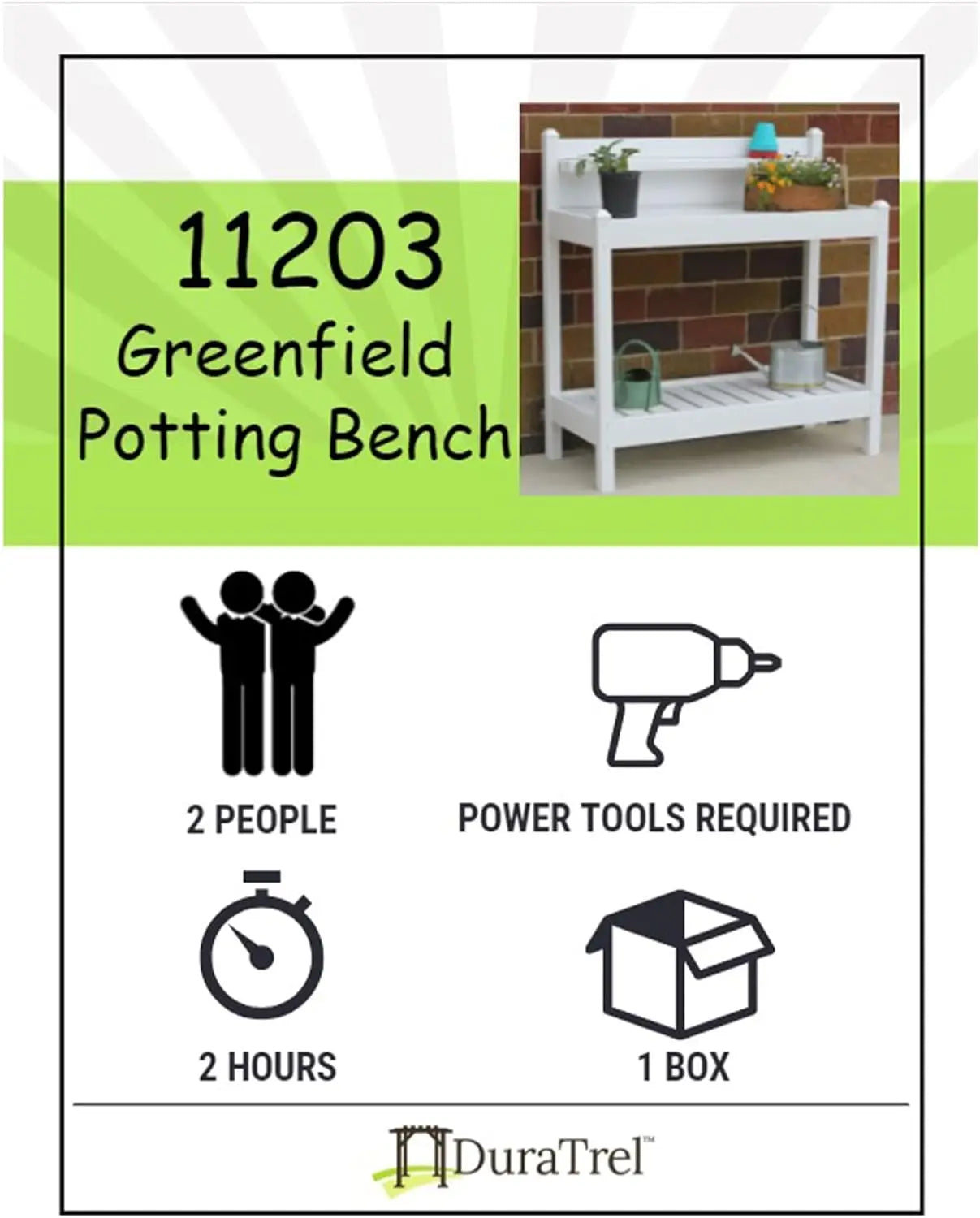 Greenfield PVC Vinyl Indoor Outdoor Potting Bench Table With Shelf For Plant Accessories And Gardening Supplies