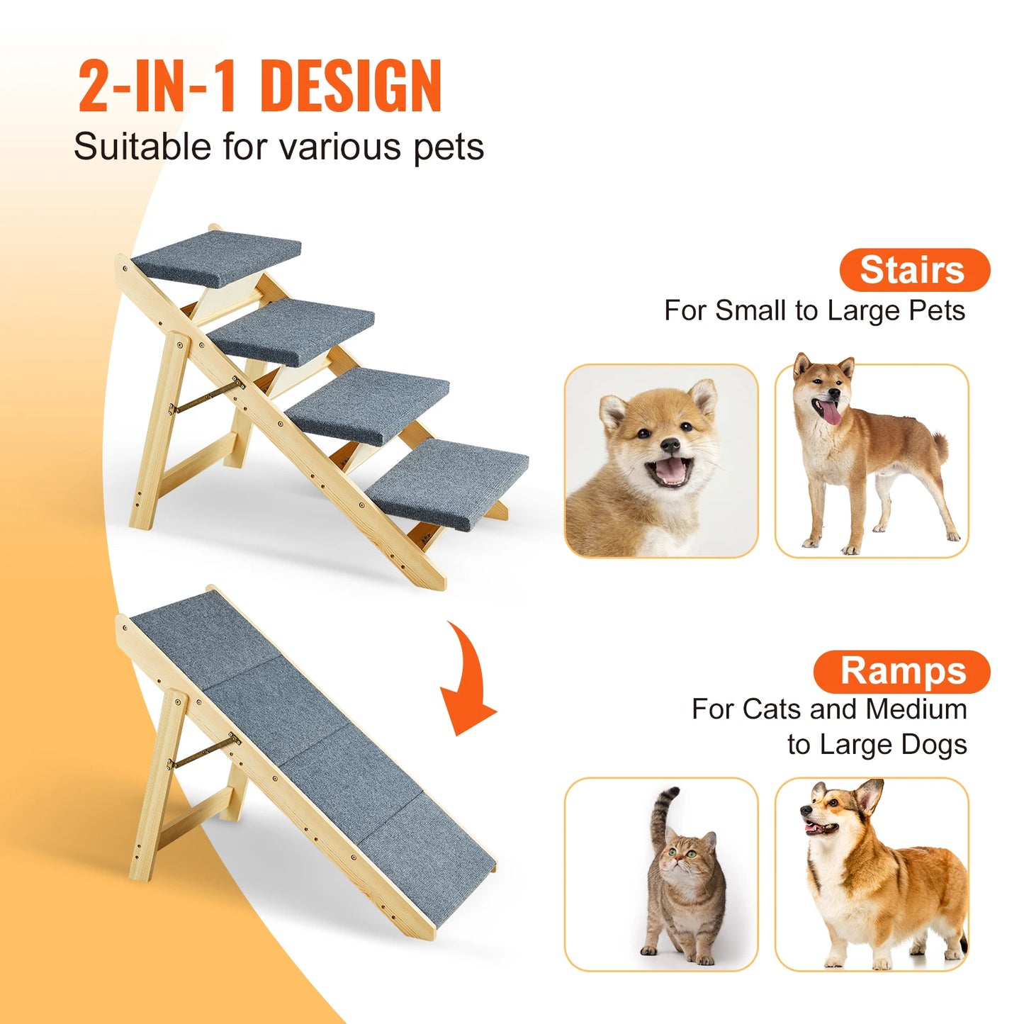 Dog Door SucceBuy UltraDurable AllPurpose FoldableHeavyDuty Wooden PetStairsRamp