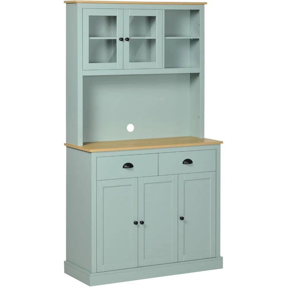 Freestanding Pantry With Hutch Microwave Cabinet And Glass Doors