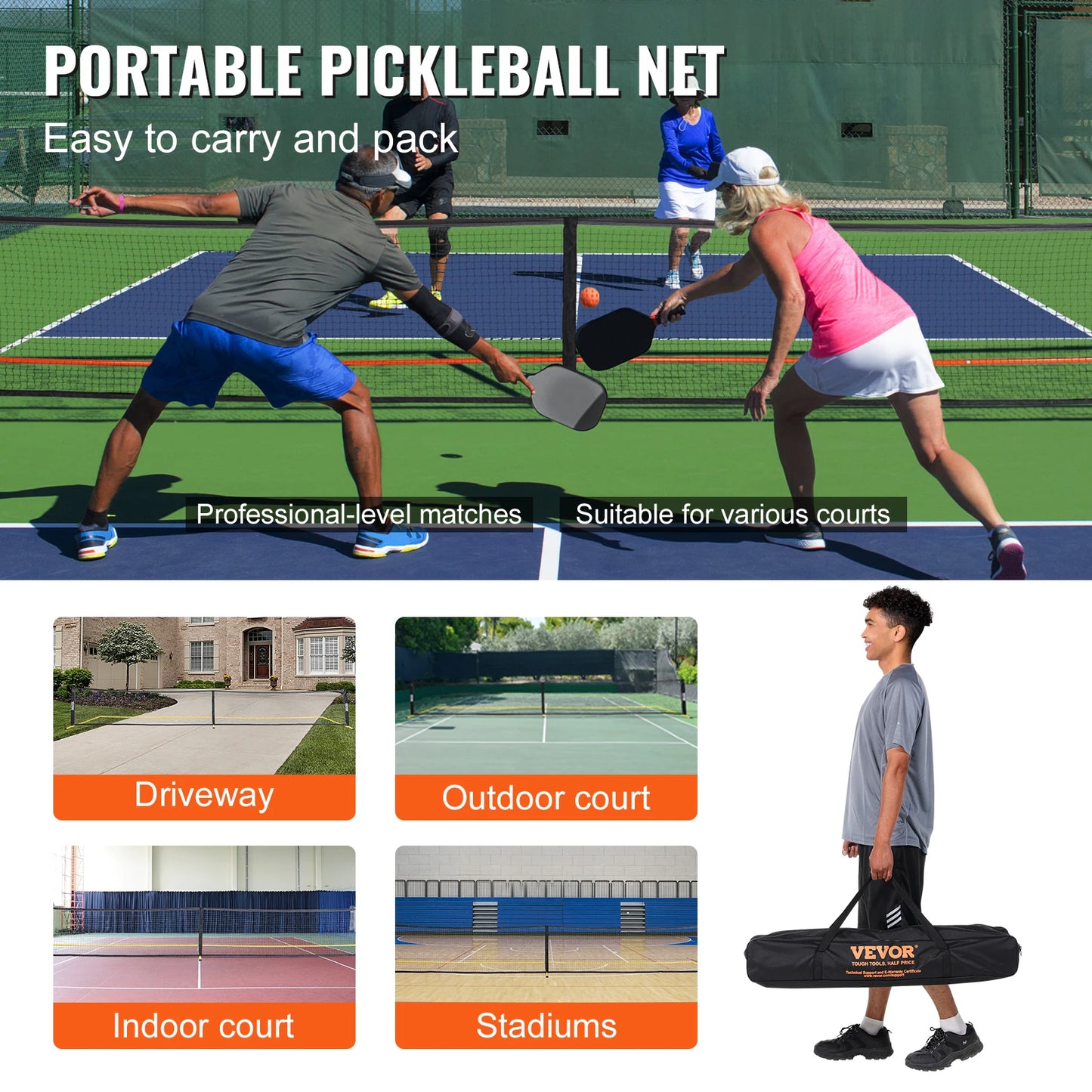 SucceBuy Portable Premium Pickleball Net System Full Court Official Regulation Outdoor