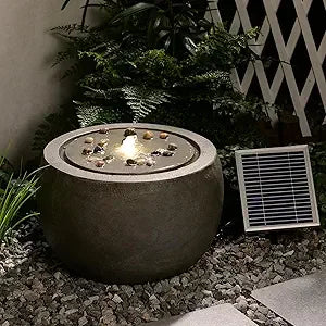 Tankana Garden Water Fountain Outdoor Round Bubbler Water Feature With Lights And Pump