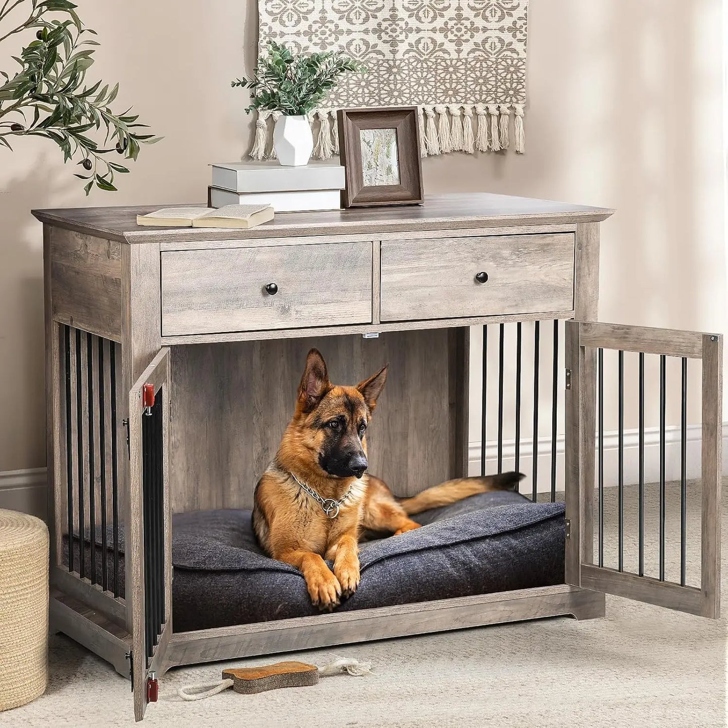 HUANZHUANG PremiumDurableIndustrial Wooden Dog Crate End Table With Lockable Drawers