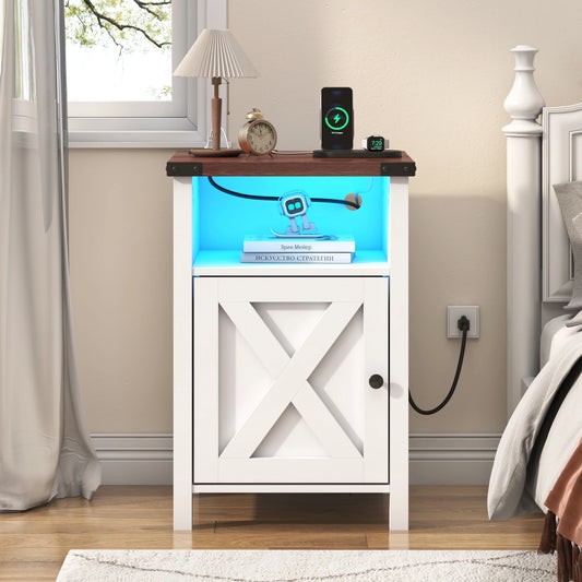 QiaoShiRen Farmhouse End Tables Set Of 2 With Charging Station