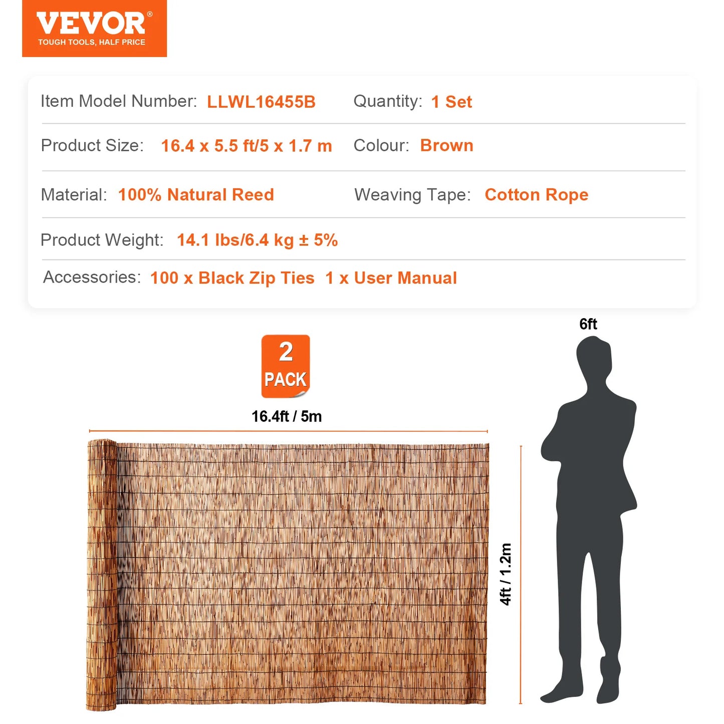 SucceBuy Natural Reed Fencing For Outdoor Balcony Patio Privacy Fence Divider Decorative Roll