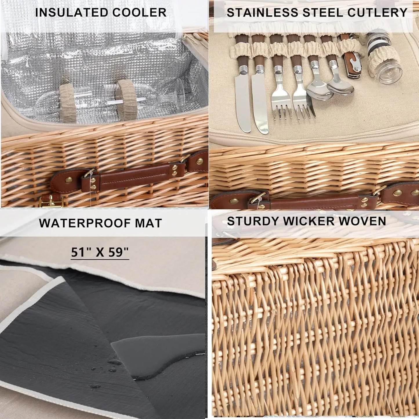 XMSJ Multifunctional Wicker Picnic Basket Set For Two With Blanket